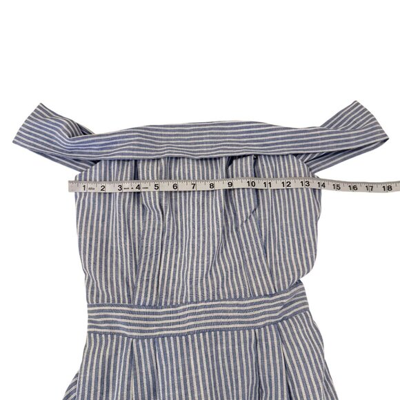 JOA Women's Striped Blue & White Poplin Off-the-Shoulder Midi Dress Size S - Picture 5 of 7